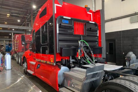 black powder coated cab rack on red truck